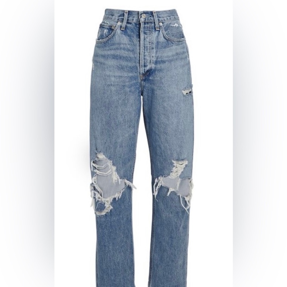 AGOLDE JEANS DESTROYED KNEES BUSTED KNEES MID RISE SIZE 27 or 4 DISTRESSED